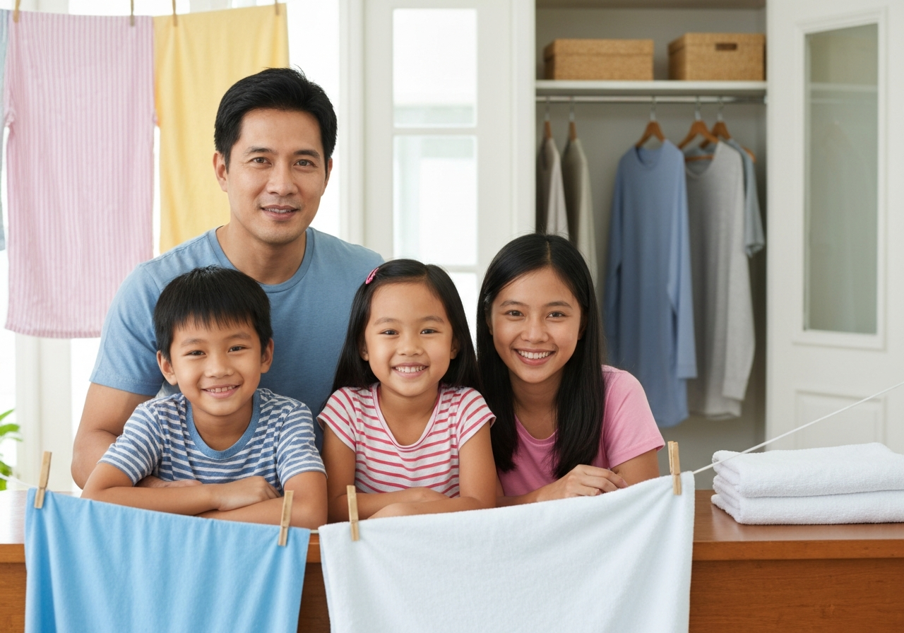 Filipino family benefiting from ESPS household products